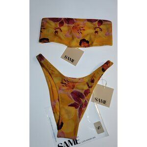 SAME Los Angeles Two Piece Bandeau Bikini Floral Yellow Size S NWT